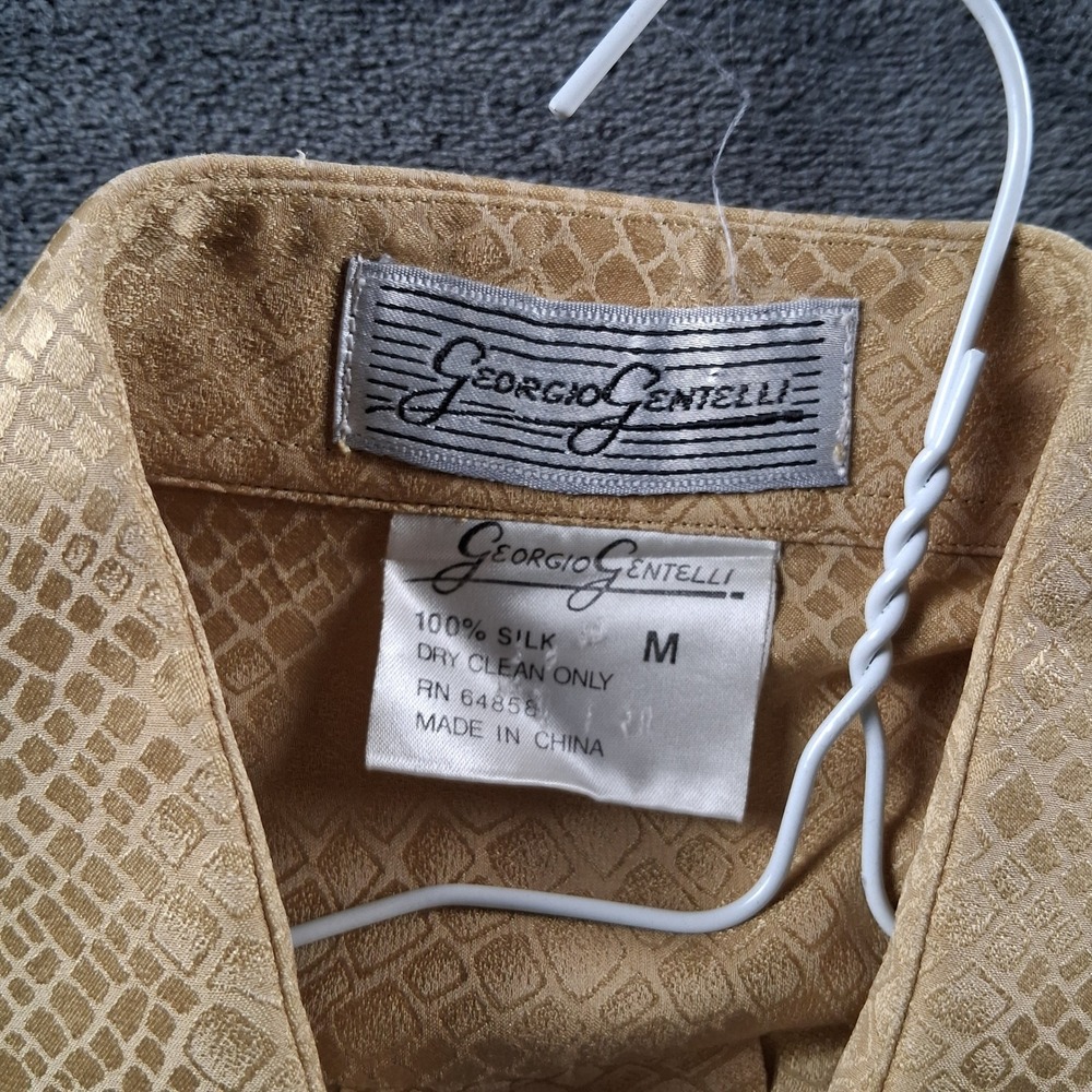Giorgio Gentelli Silk Button Down Shirt Medium Gold Snakeskin Jacquard Long Slv - Picture 4 of 7